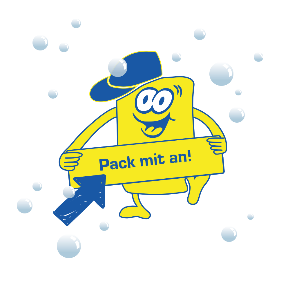 Symbol von Cleany mit Bauchband "Pack mit an!"