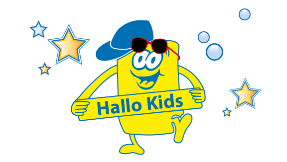 Symbol von Cleany mit Bauchband "Hallo Kids"