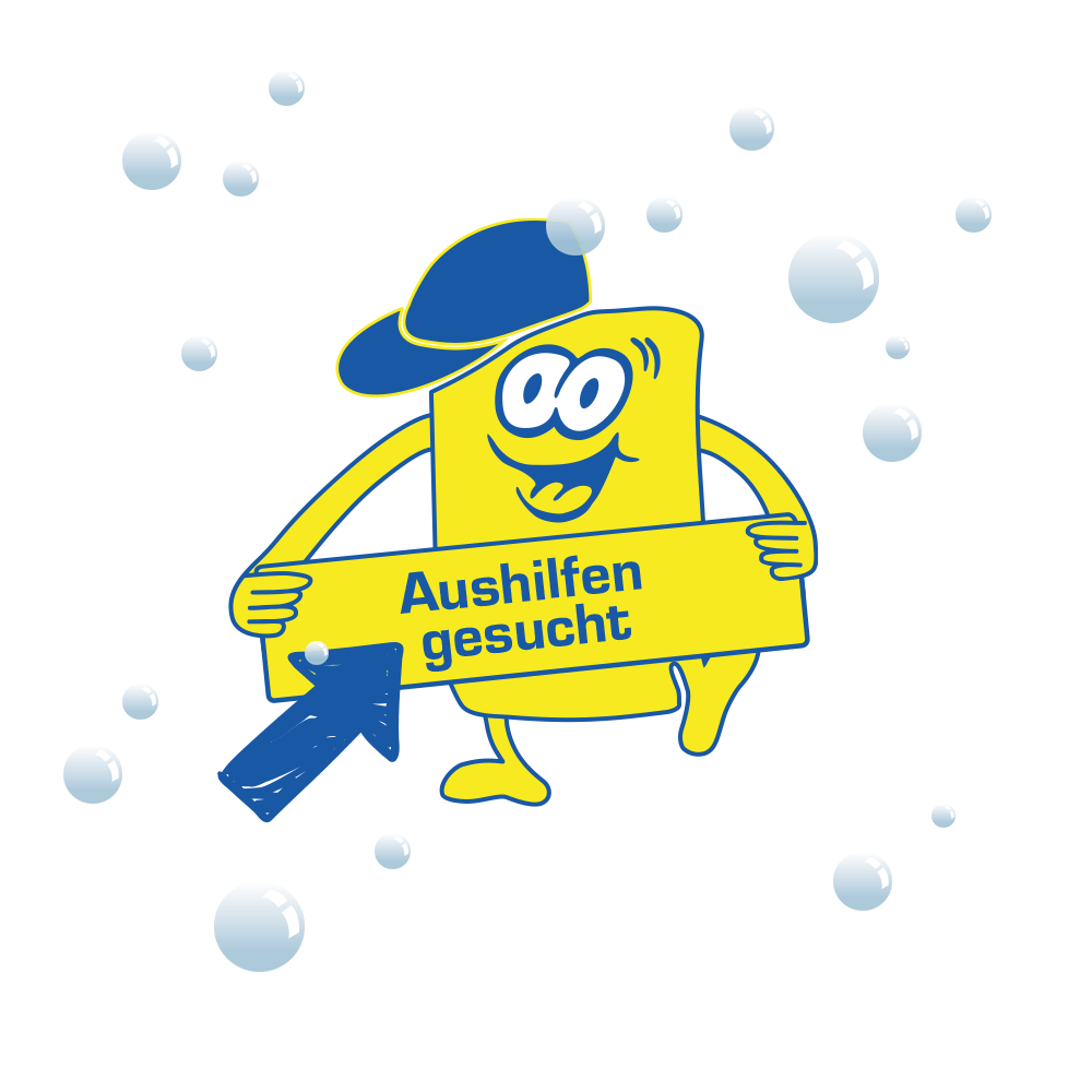 Symbol von Cleany mit Bauchband "Aushilfen gesucht"